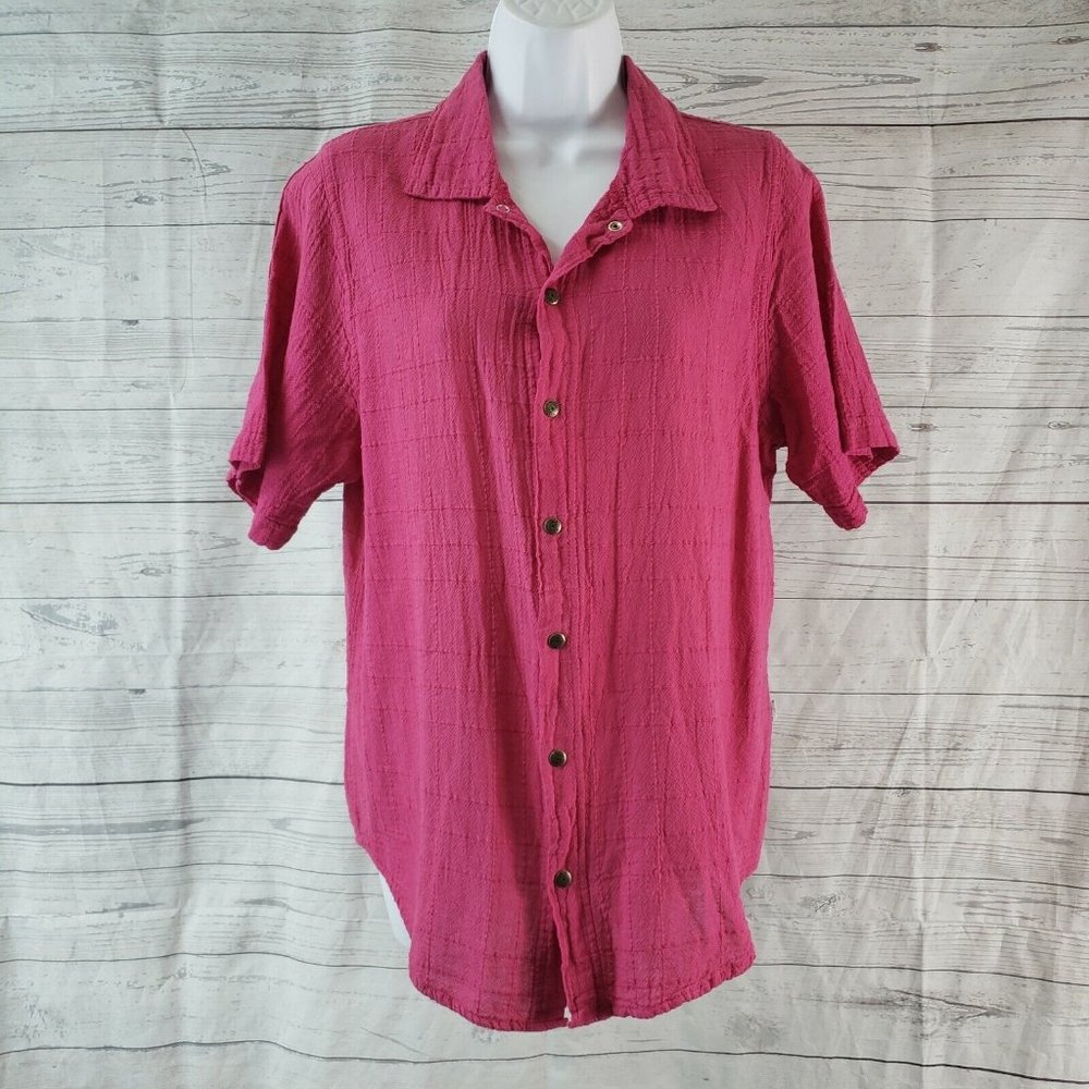Ezze Wear Outdoors Womens Top Sz Small Pink Snap Buttons Short Sleeve